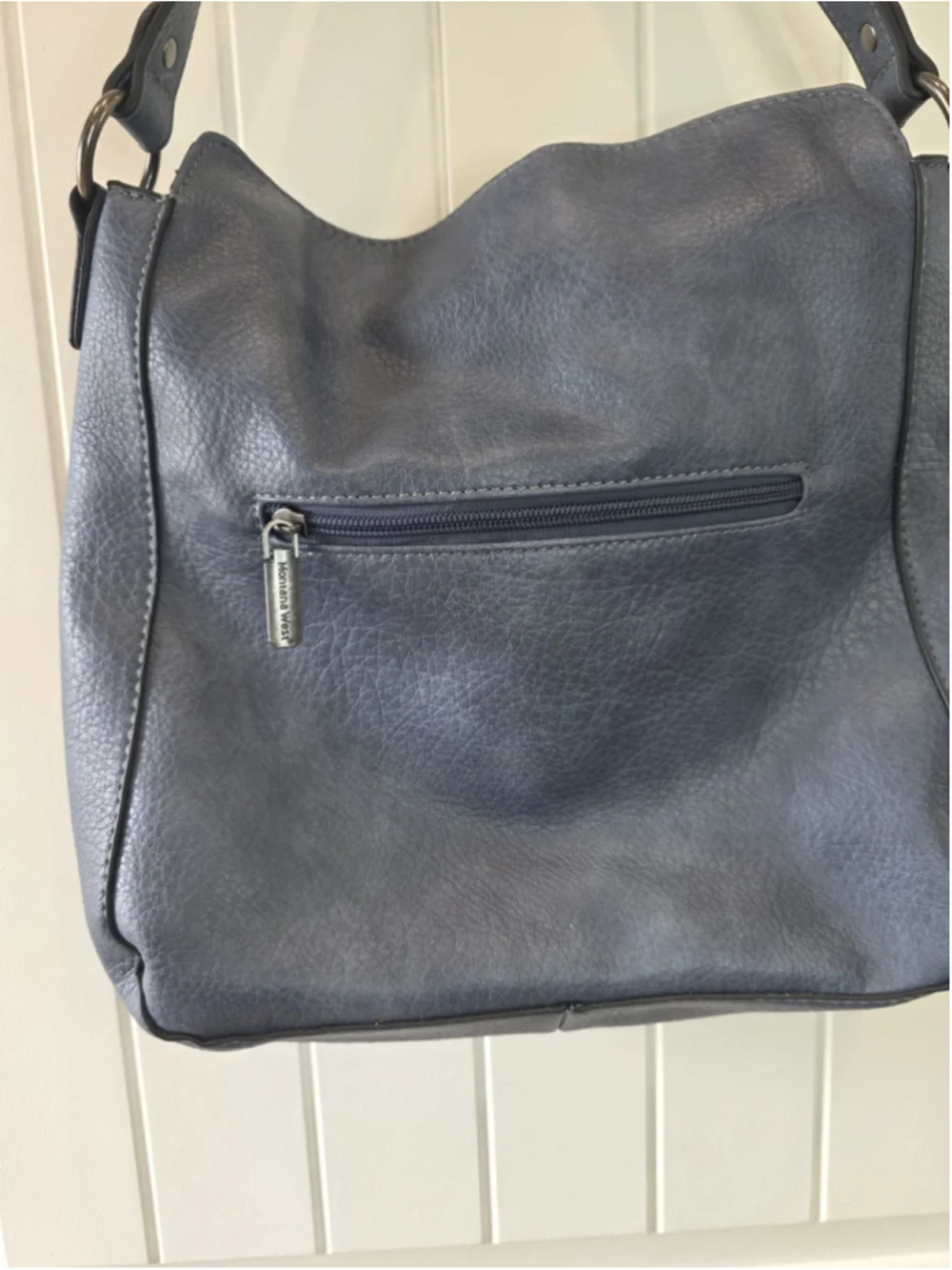 Montana West Blue Studded Shoulder Hobo Bag Faux Leather Slouchy Zip Tote Purse